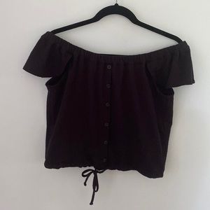 Madewell off the shoulder black gauzy cotton cropped top